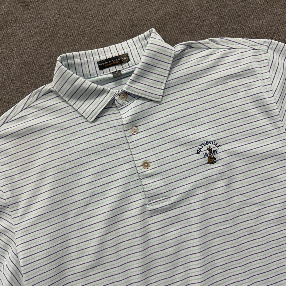 Peter Millar Summer Comfort Polo Shirt Mens M Blue Gray Striped Golf